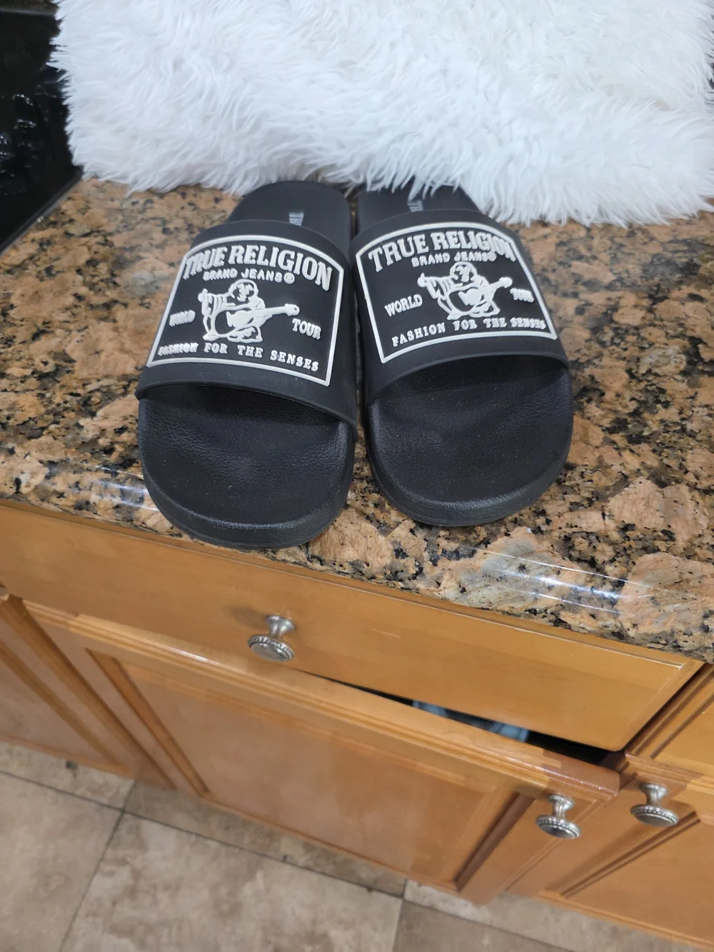 True Religion Black Logo Slide Sandals for Men